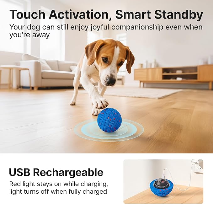 Potaroma Dog Ball Toys, Interactive Motion Activated 3 Mode Automatic Bouncing Ball Toys Durable E-TPU Material for Medium/Large Dogs, USB Rechargeable 3.2 Inches