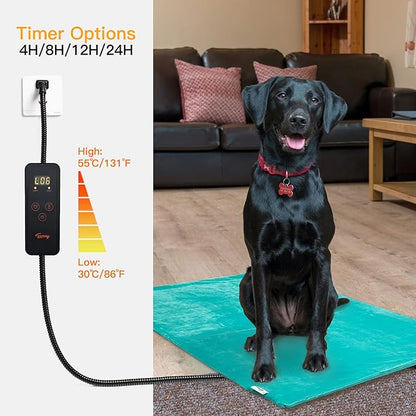 Toozey Pet Heating Pad, 6 Adjustable Temperature Dog Cat Heating Pad with Timer, Indoor Pet Heating Pads for Cats Dogs with Chew Resistant Cord, Electric Pads for Dogs Cats, Pet Heated Mat