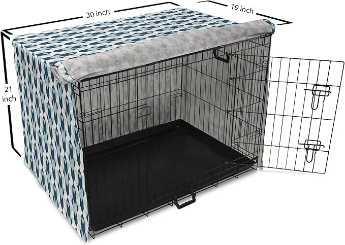 Lunarable Chevron Dog Crate Cover, Stripes Zigzags and Other Geometrical Shapes Pastel Colored Pattern, Easy to Use Pet Kennel Cover for Cats & Medium Dogs, 30 Inch, Mint Navy Blue Pale Blue