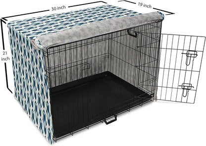 Lunarable Chevron Dog Crate Cover, Stripes Zigzags and Other Geometrical Shapes Pastel Colored Pattern, Easy to Use Pet Kennel Cover for Cats & Medium Dogs, 30 Inch, Mint Navy Blue Pale Blue