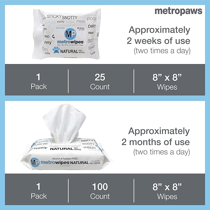 MetroPaws Unscented Dog Wipes, 25 Extra Large, Thick Cleaning Wipes & The Dog Waste Bag Dispenser & Holder, Bag Holder With 20 Bags for Leash - Lime