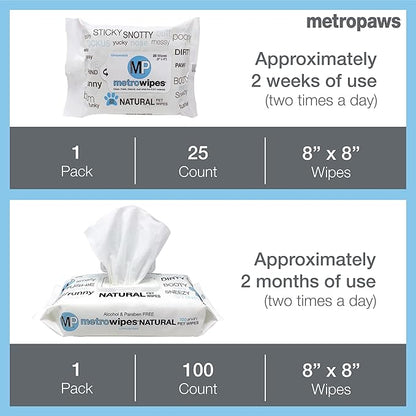 MetroPaws Unscented Dog Wipes, 25 Extra Large, Thick Cleaning Wipes & The Dog Waste Bag Dispenser & Holder, Bag Holder With 20 Bags for Leash - Lime