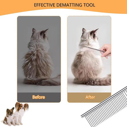 Pet Grooming Combs with Rounded Tips, Stainless Steel Bristles, Easy Detangling Tool for Long & Short Haired Dogs, Cats, and Other Furry Friends, Ideal for Daily Brushing