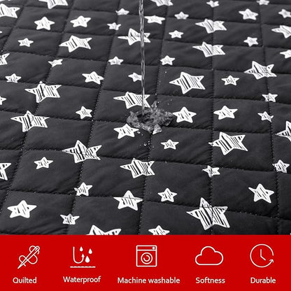 Dog Bed Covers Replacement Washable Pet Hair Easy to Remove, Waterproof Dog Bed Covers Noiseless Quilted, Pet Bed Cover Lovely Black Star Print, Puppy Bed Cover 16x25 Inches, for Dog/Cat, Cover Only