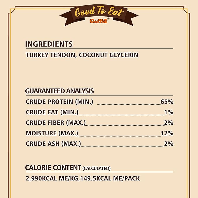 Gootoe Turkey Tendon Dog Treats, Rope (L) 3.53 oz, USA-Sourced Turkey Tendon, Natural Snack, Premium Puppy Chews, Hypoallergenic, Reseal Value Bags, Size for Large Dogs (Pack of 2)