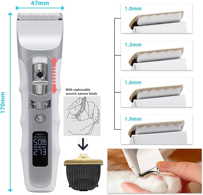 JAKEMY Dog Clippers Low Noise Pet Clippers Rechargeable Dog Trimmer Cordless Pet Grooming Tool with Pet Glooming Glove Comb Guides Scissors Nail Kits LED Screen for Dogs Cats & Others