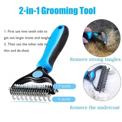 Deshedder Brush for Dogs and Cats, Double Sided Undercoat Rake for Matted Hair/Fur, Furever Brush, Blue