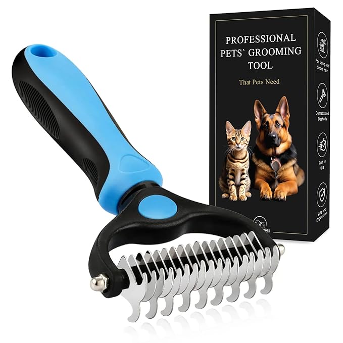 Dog Rake Brush for Shedding – Undercoat Rake for Long Haired Dogs – Reduces Loose Fur and Mats by 95%