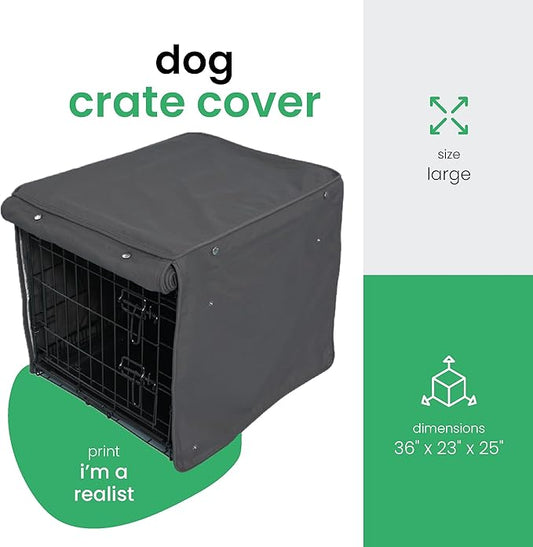 Molly Mutt I'm a Realist Dog Crate Cover, 100% Cotton Canvas Cover with 2 Roll-Up Panels, Ideal for Dog or Cat Crate, Durable, Washable, and Free of Harmful Chemicals, 36" x 23" x 25"