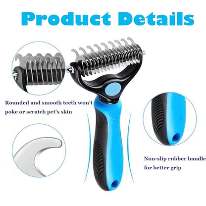 Deshedder Brush for Dogs and Cats, Double Sided Undercoat Rake for Matted Hair/Fur, Furever Brush, Blue