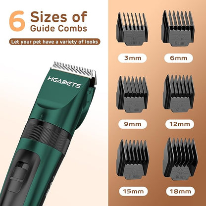 Dog Clippers for Grooming, Low Noise, Electric Quiet, Adjustable Clipper Comb, Rechargeable Cordless Dog Hair Clippers for Dogs Cats Pets, Green