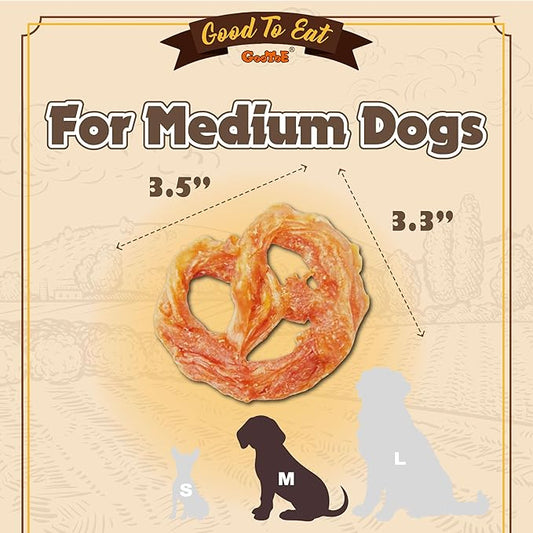 Gootoe Turkey Tendon Dog Treats, Pretzel (M) 3.17 oz, USA-Sourced Turkey Tendon, Natural Snack, Premium Puppy Chews, Hypoallergenic, Reseal Value Bags, Size for Medium Dogs (Pack of 2)