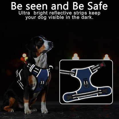 Timos Dog Harness, No Pull Dog Harness 3 Snap Buckles Adjustable Reflective No Choke Pet Vest for Small Dog with Soft Padded Control Training Handle for Outdoor Training,Lock Blue, S