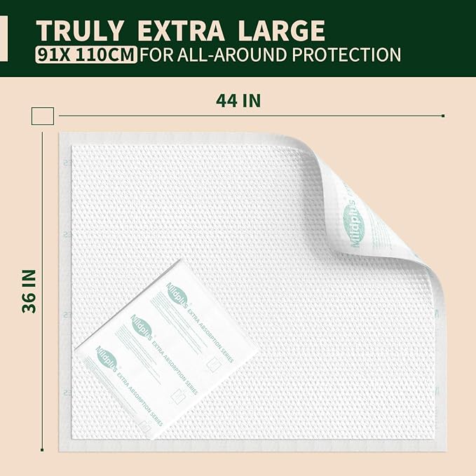 Heavy Duty Underpads 36"X44" Super Sized Chucks Pads 185 Grams Disposable Bed Pads with Strength Cloth Backing Extra Absorption Pads for Incontinence (91X110CM, 20 Count)