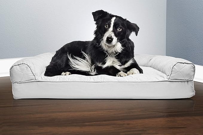 Furhaven Orthopedic Dog Bed for Large/Medium Dogs w/ Removable Bolsters & Washable Cover, For Dogs Up to 55 lbs - (Quilted) Silver Gray, Large