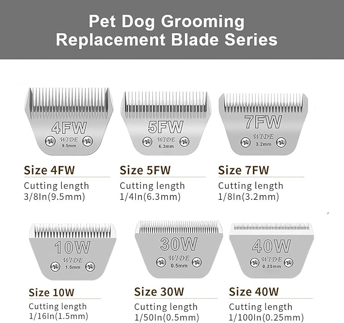 Wide Blades for Dog Grooming Blades Compatible with Andis,Oster A5,Wahl km10 Dog Clippers Stainless Steel Blades Blades for Animal Dog,Cat,Horse, (#4FW(9.5mm))
