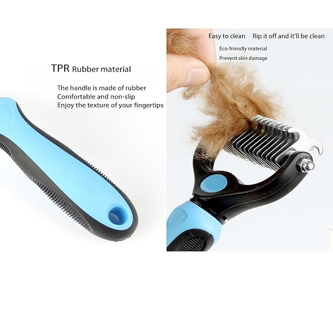 Dog Brush for Shedding, Pet Grooming Brush, Cat Deshedding Brush Tool, Double Sided Shedding and Dematting Undercoat Rake Comb for Dogs & Cats (big, BLUE)