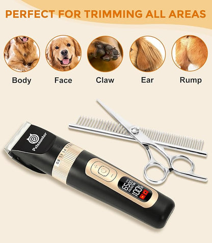 Dog Cat Grooming Kit for Matted Hair - 4-Speed & LCD Dog Clippers for Grooming, Rechargeable for Thick Coats - Low Noise & Low Vibration, Paw Trimmer(C95Pro Set)