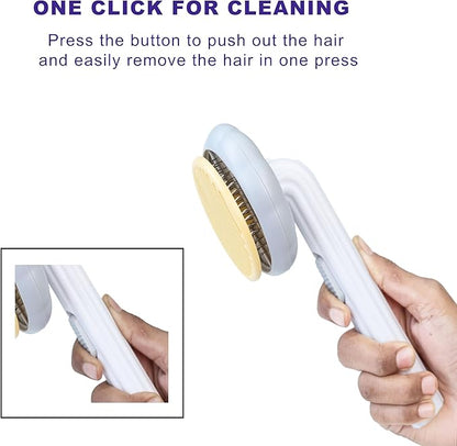 Self Cleaning Slicker Brush, Dog Cat Bunny Pet Grooming Shedding Brush - Easy to Remove Loose Undercoat, Pet Massaging Tool Suitable for Pets with Long or Short Hair (Grey & White)