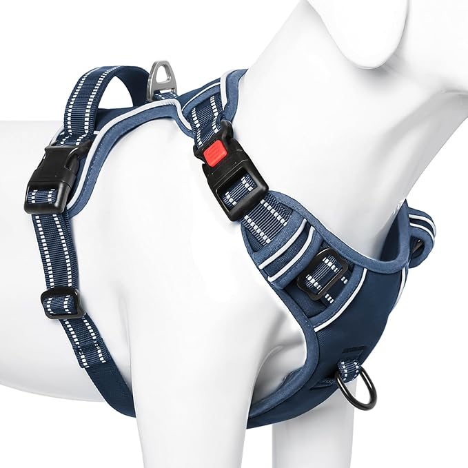 Timos Dog Harness Large Sized, No Pull Pet Harness with Neck Lockable Snap,No Choke Front Clip Dog Reflective Vest,Adjustable Metal Rings 3 Buckles,Easy Control Handle for Large Dogs Royal Blue L