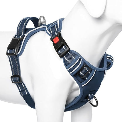 Timos Dog Harness Large Sized, No Pull Pet Harness with Neck Lockable Snap,No Choke Front Clip Dog Reflective Vest,Adjustable Metal Rings 3 Buckles,Easy Control Handle for Large Dogs Royal Blue XL
