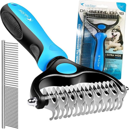 Dematting Comb for Dogs & Cats with Stainless Steel Rake Comb, Double Sided Pet Grooming Tools, Furever Brush, Cat Dematting Tool, Undercoat Rake for Small, Medium & Large Hairs Coat