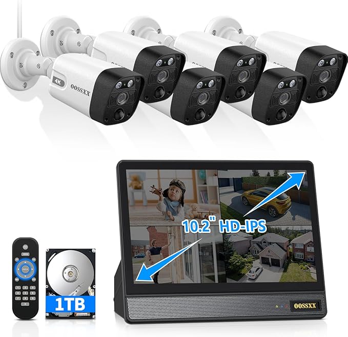 OOSSXX 4K/8.0 Megapixel & 130° Ultra Wide-Angle 2-Way Audio PoE Outdoor Home Security Camera System, Wired Camera Outdoor Video Surveillance IP Cameras System