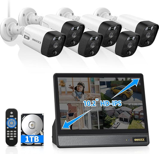 OOSSXX 4K/8.0 Megapixel & 130° Ultra Wide-Angle 2-Way Audio PoE Outdoor Home Security Camera System, Wired Camera Outdoor Video Surveillance IP Cameras System