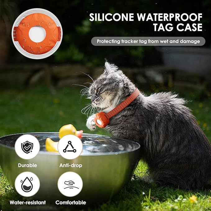 Cat Tracker, Pet Tracker for Cats, Cat Tracker Collar with Safety Elastic Buckle, Works with Any Collar,Compatible with Apple Find My App (Only iOS), No Monthly Fee Pet Tracker, Orange