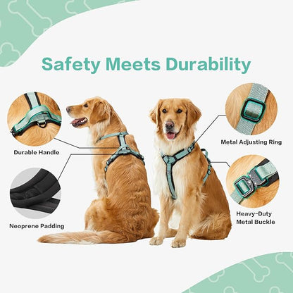 PawsPassion Dog Harness for X-Large Dogs, No Pull Dog Harness Easy Walk with Metal Hardware, Ergonomic Y-Shaped Design, Soft Padding, Padded Handle, Durable High-Tensile Nylon (Seabreeze, XL)
