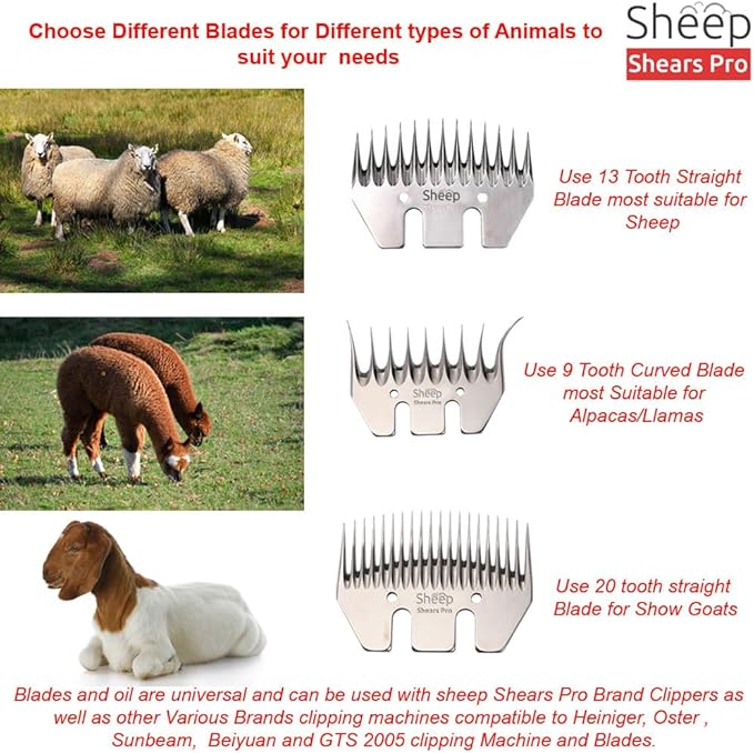 Clipper Blades 20 Tooth Straight Blade Replacement Universal Show Goats Cutter Blades Set with 2 x Sheep Clipper Oil Lubricant Bottles 6.8 Fl OZ (200ml)