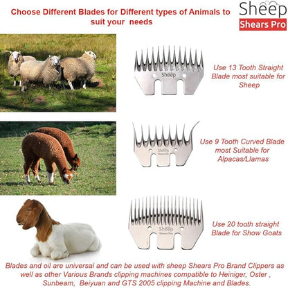 Clipper Blades 20 Tooth Straight Blade Replacement Universal Show Goats Cutter Blades Set with 2 x Sheep Clipper Oil Lubricant Bottles 6.8 Fl OZ (200ml)