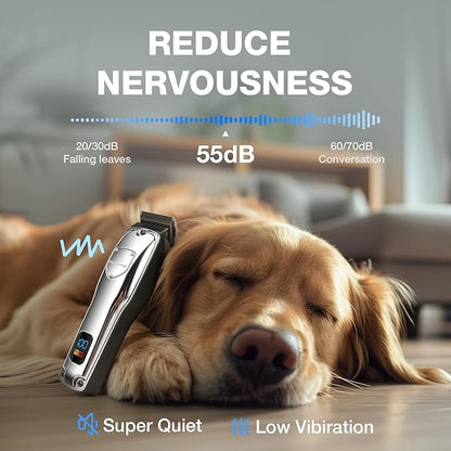 Dog Clippers for Grooming for Thick Heavy Coats, Professional Pet Grooming Clippers Supplies Kit Low Noise Rechargeable Stainless Steel Hair Trimmer with Ceramic Blade for Dogs Cats Animals