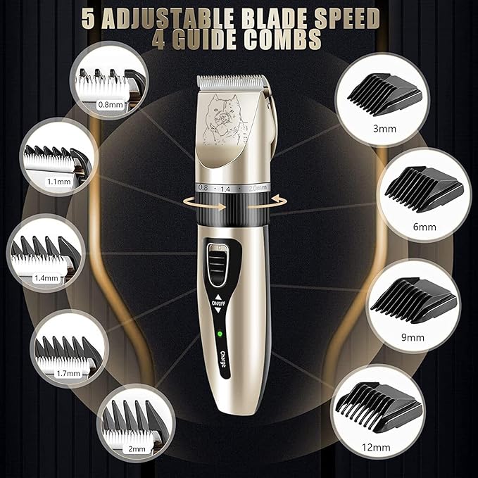 Professional Electric Cordless Shaver Trimmer/Clipper for Dogs, Cats, and Other Animals - Rechargable Battery with Long Life, Low Noise - Toolkit Included