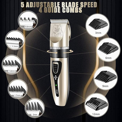Professional Electric Cordless Shaver Trimmer/Clipper for Dogs, Cats, and Other Animals - Rechargable Battery with Long Life, Low Noise - Toolkit Included