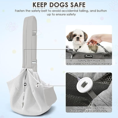 SlowTon Dog Carrier Sling - Puppy Carrier with Window and Storage Pocket Fits up to 12lbs, Dog Sling with Thick Adjustable Shoulder Strap and Safety Leash, Pet Carrier Bag for Small Dogs Cats(Grey M)