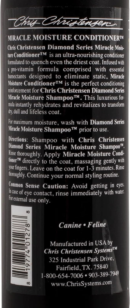 Chris Christensen Diamond Series Miracle Moisture Dog Conditioner, Groom Like a Professional, Pro-Vitamin Formula, Provides Maximum Moisture, Use on Both Dogs and Cats, Made in USA, 16 oz