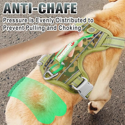 BARKBAY No Pull Dog Harness Large Reflective Dog Harness with Front Clip and Easy Control Handle for Walking Training Running with ID tag Pocket(Camo,L)