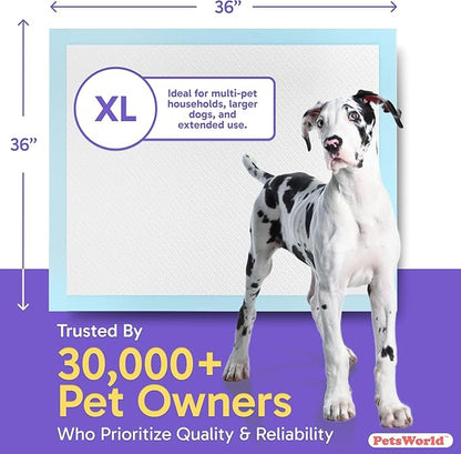 PETSWORLD Giant Dog Potty Pads, Odor-Eliminating, 36" x 36", Ultra Absorbent 5-Layer Leak-Proof Training Pads for Dogs & Cats (36x36, 2400 Count)