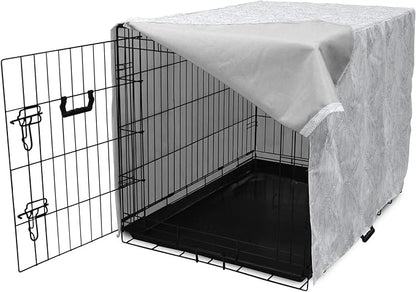 Ambesonne Grey and White Dog Crate Cover, Doodle Style Botanical Leaves Pattern Shabby Ornamental, Easy to Use Pet Kennel Cover for Medium Large Dogs, 48 Inch, Pale Blue Grey and White