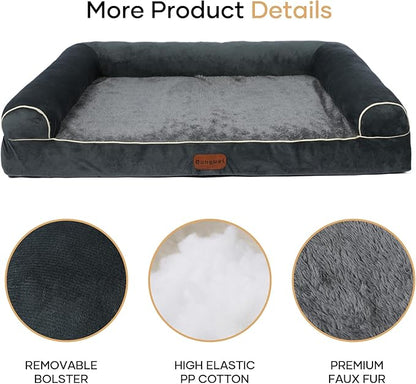 Dog Beds Large Sized Dog, Orthopedic Dog Bed, Waterproof Dog Bed, Washable Dog Bed, 39" x 23" x 7" Dark Gray