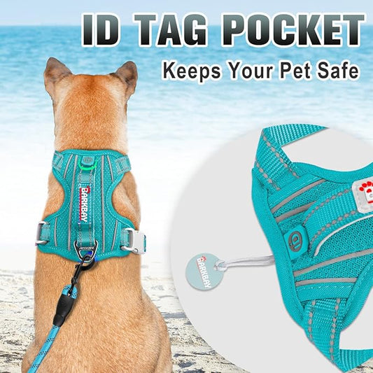 BARKBAY No Pull Dog Harness Large Reflective Dog Harness with Front Clip and Easy Control Handle for Walking Training Running with ID tag Pocket(Ocean Blue,XS)