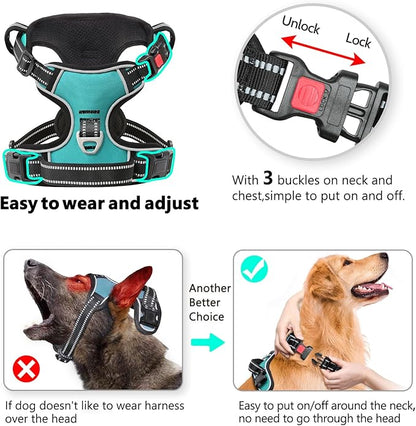 Timos Dog Harness, No-Pull Pet Harness with 2 Leash Clips, 3 Snap Buckles Adjustable Soft Padded Dog Vest, Reflective No-Choke Pet Oxford Vest with Easy Control Handle for Small Medium Large Dogs