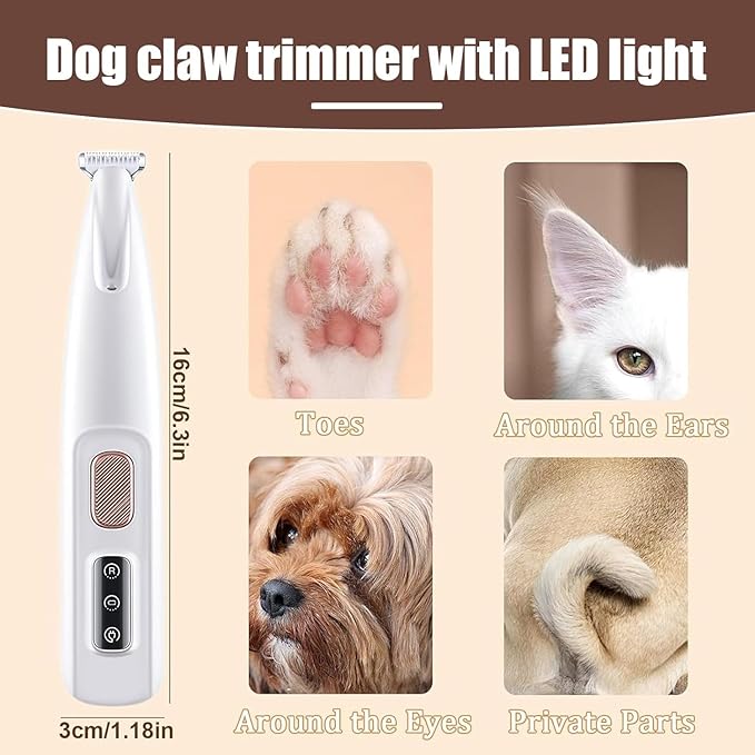 Dog Clipper Electric Paw Trimmer with LED Light - Waterproof, Rechargeable, Low Noise Pet Hair Shaver for Dogs and Cats(Equipped with Replacement blade2pcs) ﻿