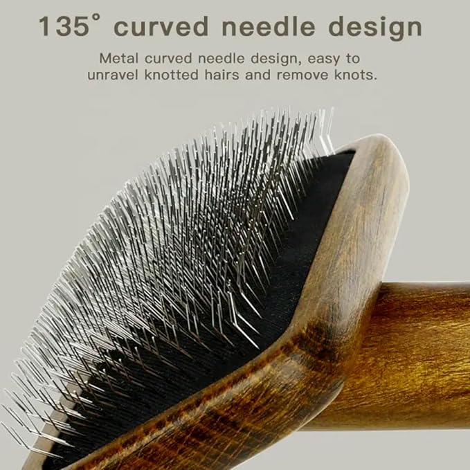 Vintage Wooden Pet Grooming Brush, Professional Slicker Brush for Dogs and Cats, Wood Handle with Metal Bristles