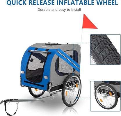 PEXMOR Dog Bike Trailer, Folding Pet Dog Trailer Cart for Bicycle, Bike Cargo Wagon Carrier w/Universal Hitch & 20" Wheel