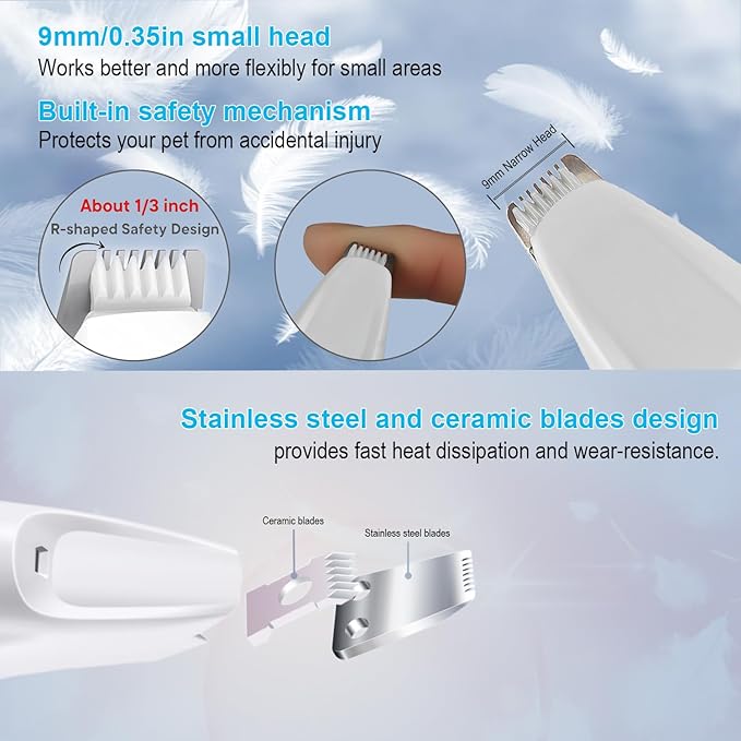 SZMDLX Rechargeable Dog Paw Trimmer & Cat Grooming Kit - Low Noise Pet Hair Clipper with LED Light, 9mm Blade for Gentle Trimming, Paw Fur Shaver for Pets