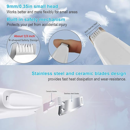 SZMDLX Rechargeable Dog Paw Trimmer & Cat Grooming Kit - Low Noise Pet Hair Clipper with LED Light, 9mm Blade for Gentle Trimming, Paw Fur Shaver for Pets