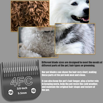 3 Pack 4FC Detachable Dog Grooming Steel Blades,Compatible with Andis,Oster A5,Wahl KM-10 Series,Cut Length 3/8" 9.5MM （Black）