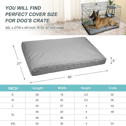 Explore Land Waterproof Dog Bed Cover Canvas Washable Dog Crate Pad Replacement Cover for 42 Inch Crate, 40Lx27Wx4H inch, Gray